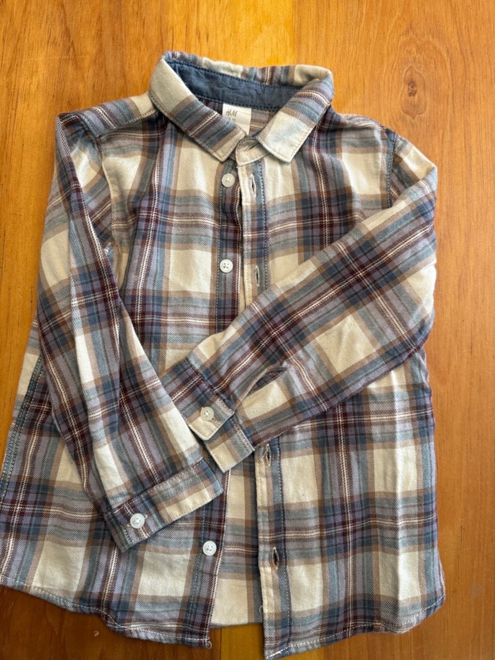H&M Plaid Shirt in Cream, Blue & Brown